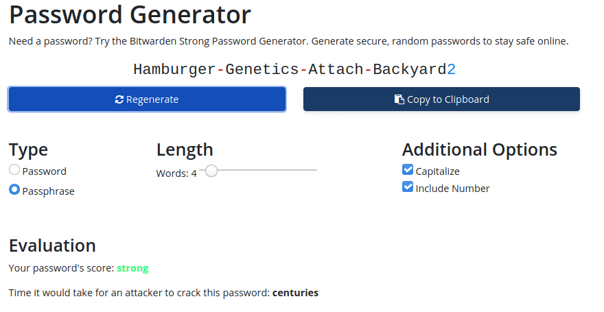 Bitwarden password generator passphrase
